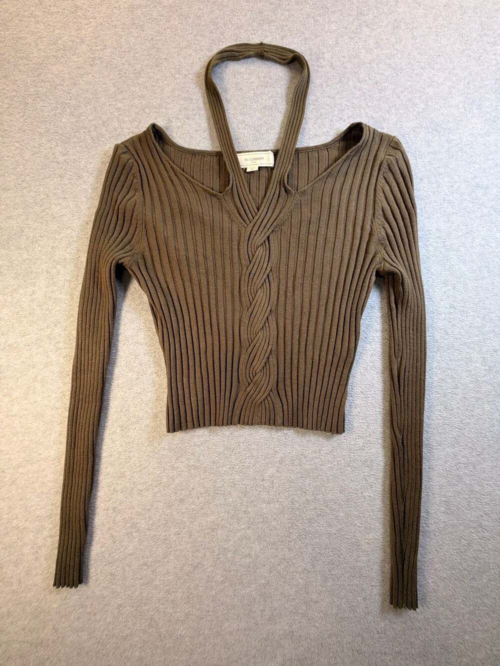 no comment Ribbed Knit Halter Top Size M Brown